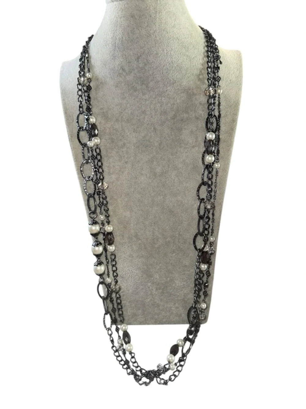 3000.‎ Premier Designs Layered Black Chain Necklace Pearl Crystal Statement